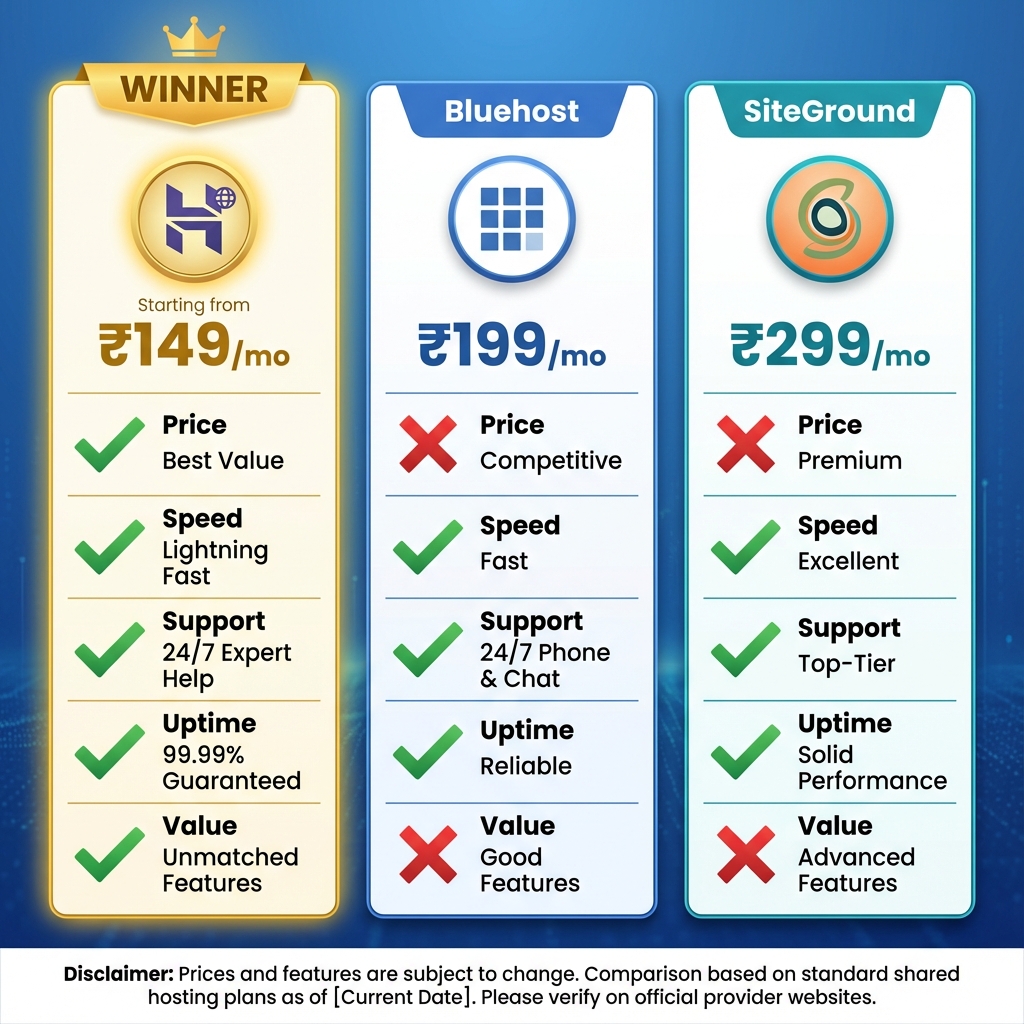 Hosting Comparison Chart India